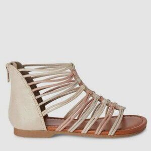 Justice Girl's Size 1 Metallic Gold Silver Bronze Strappy Gladiator Sandals